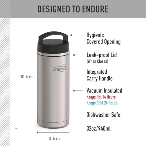 THERMOS ICON SERIES Stainless Steel Water Bottle 32oz | Vacuum Insulated, Matte Stainless Steel thumbnail 2