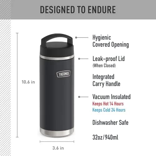 THERMOS ICON SERIES Stainless Steel Water Bottle 946ml (32 Ounce) with Screw Top Lid, Granite | Keeps Drinks Hot 14 Hrs, Cold 24 Hrs thumbnail 2