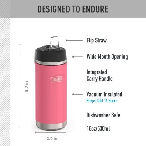 THERMOS ICON SERIES Insulated Water Bottle with Straw Lid 18oz | Keeps Drinks Cold 16H thumbnail 2
