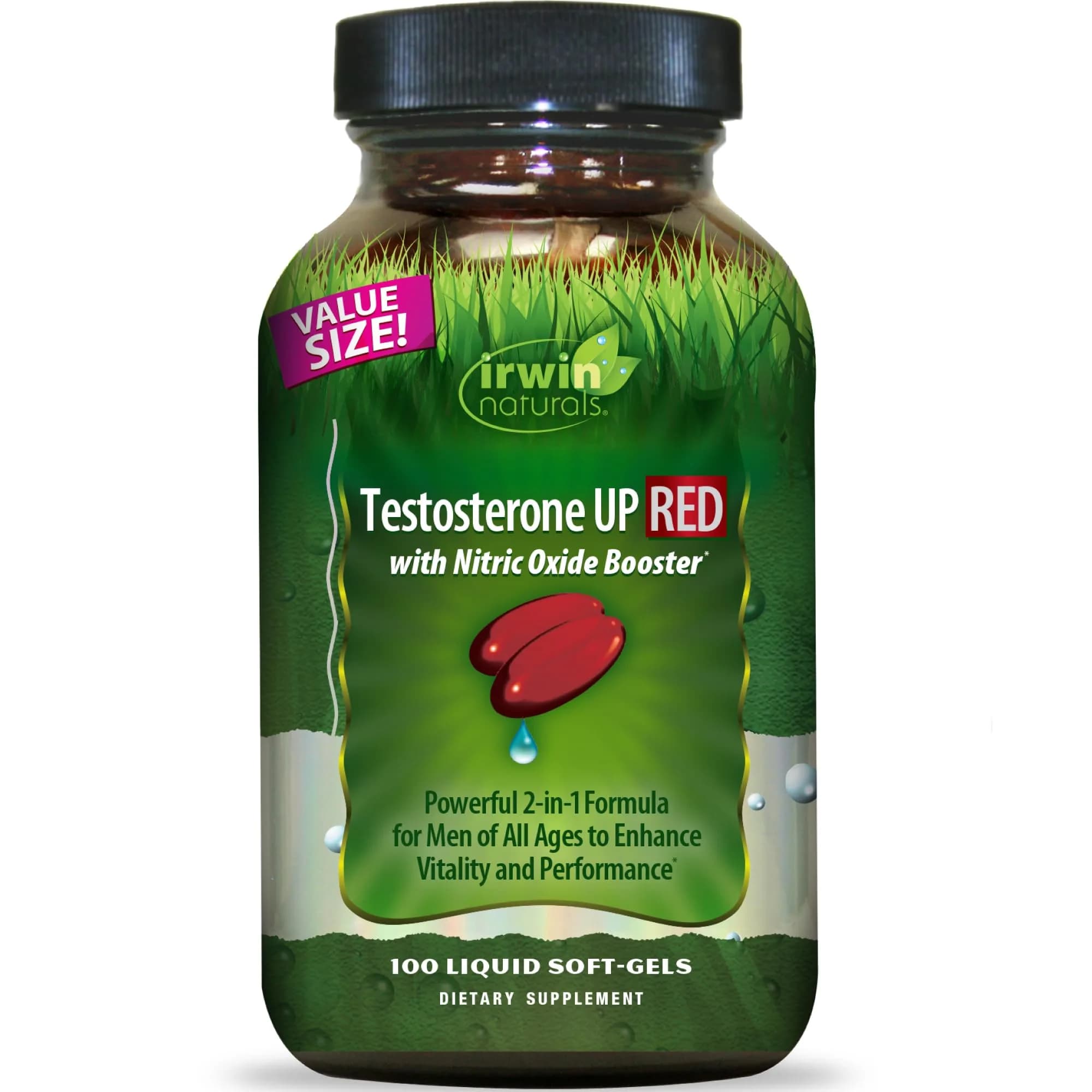 Irwin Naturals Testosterone UP RED with Nitric Oxide Booster | 100 Softgels for Male Vitality & Circulation Support