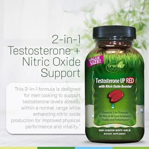 Irwin Naturals Testosterone UP RED with Nitric Oxide Booster | 100 Softgels for Male Vitality & Circulation Support thumbnail 5