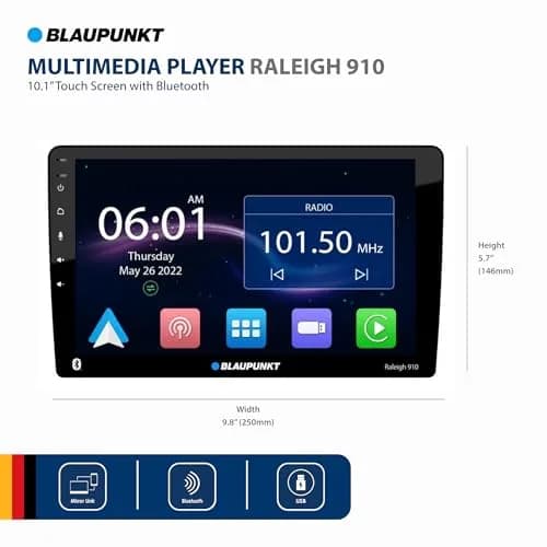 BLAUPUNKT Raleigh 910 10.1" Touch Screen Car Radio with Android Auto & Apple CarPlay | 1024 x 600 TFT Display, 13-Band EQ, Bluetooth thumbnail 2