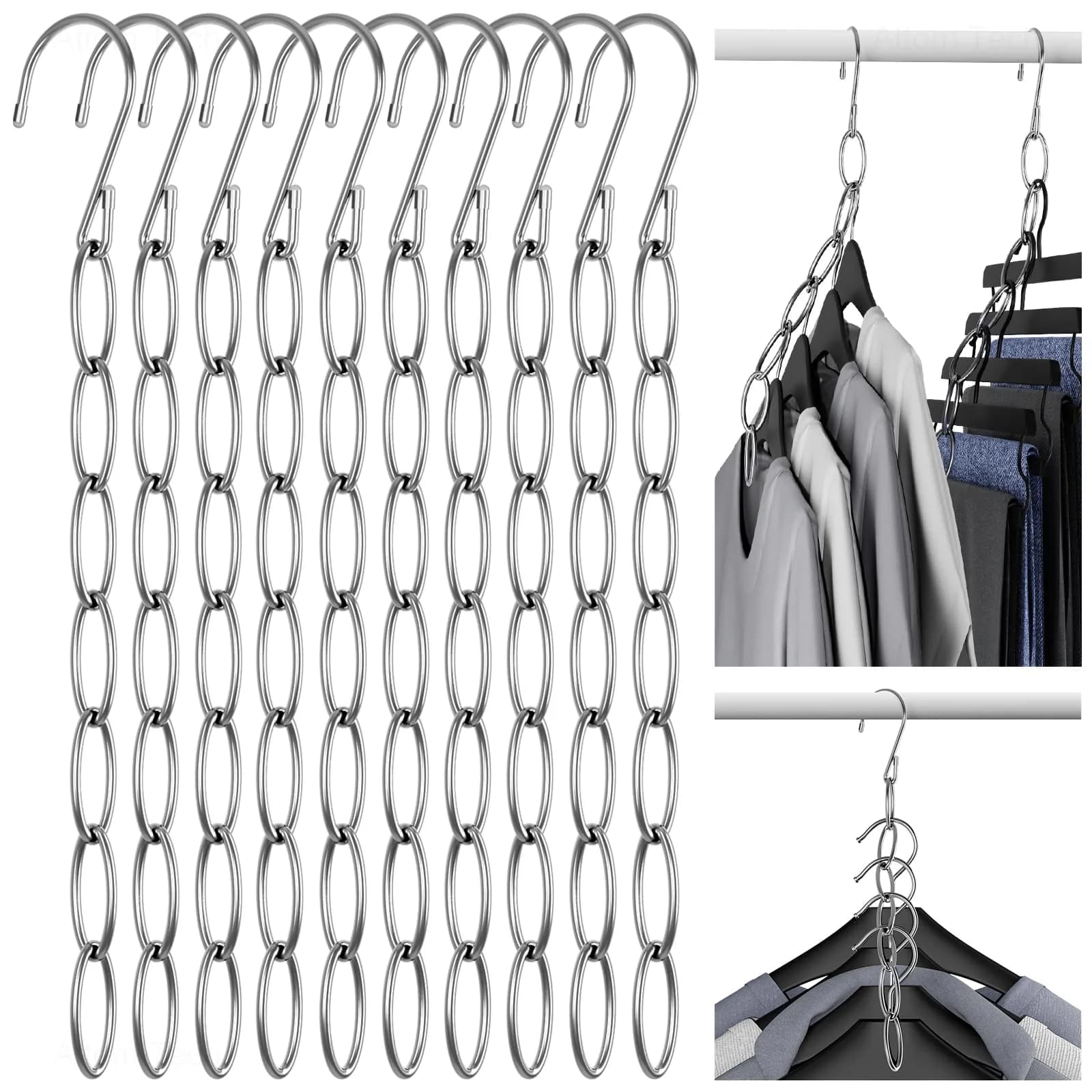 NiHome Space Saving Hangers 10-Pack | Metal Closet Organizer with Safety Cap, Space Saving & Durable
