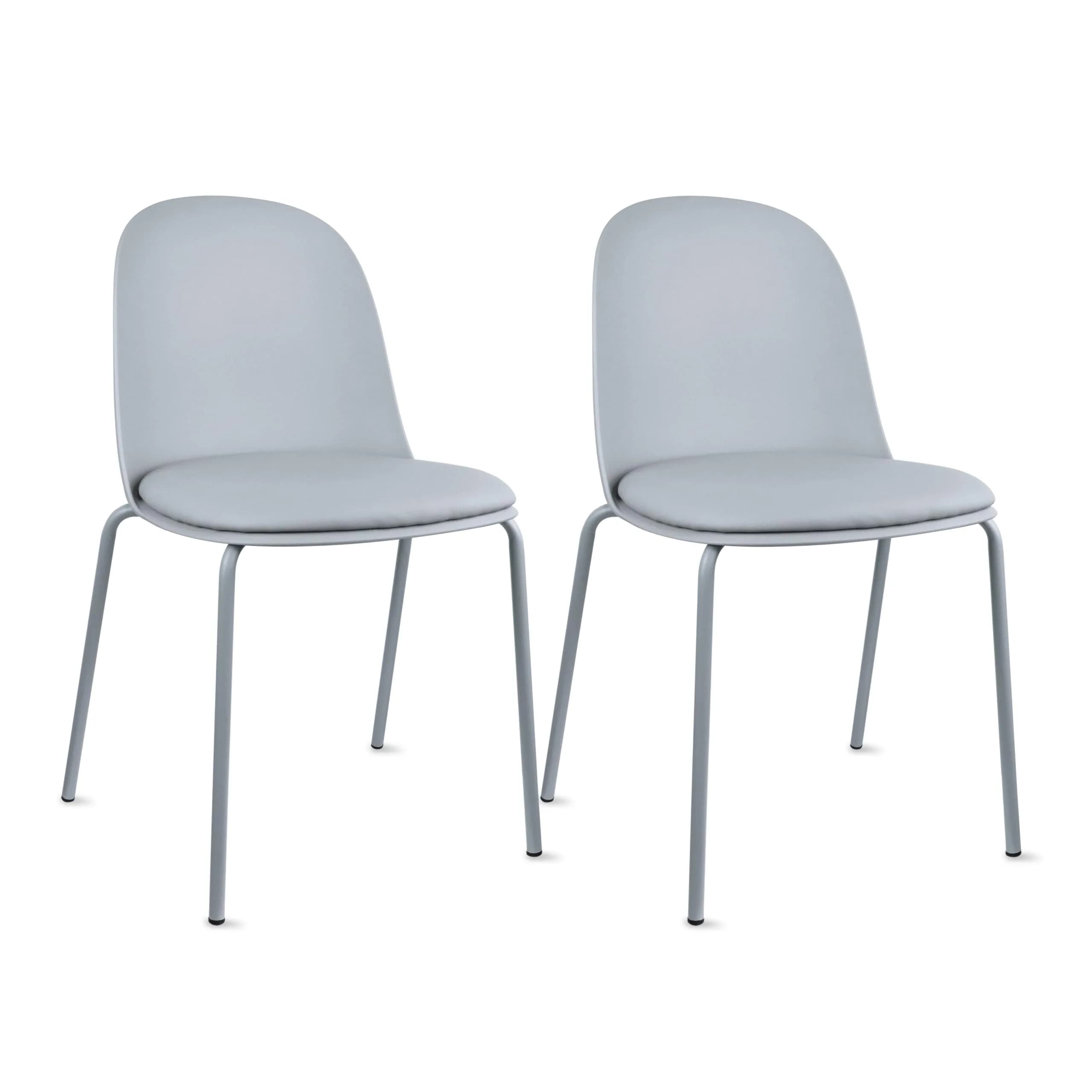 2xhome Modern Stackable Armless Dining Chairs | Plastic Shell Seat with PU Leather Cushion, Gray