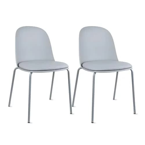 2xhome Modern Stackable Armless Dining Chairs | Plastic Shell Seat with PU Leather Cushion, Gray thumbnail 1