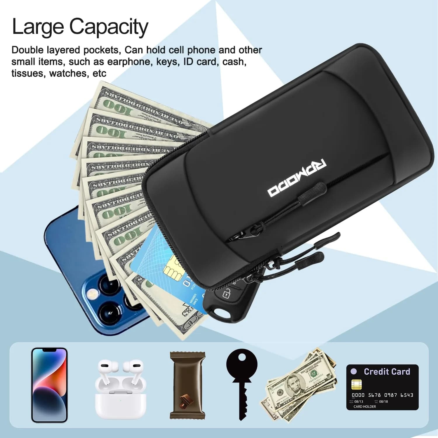 RDMODO Running Armband Phone Holder with Crossbody Strap, 19cm (7.5 Inch) Black | Universal Fit for Most Phones - view 4