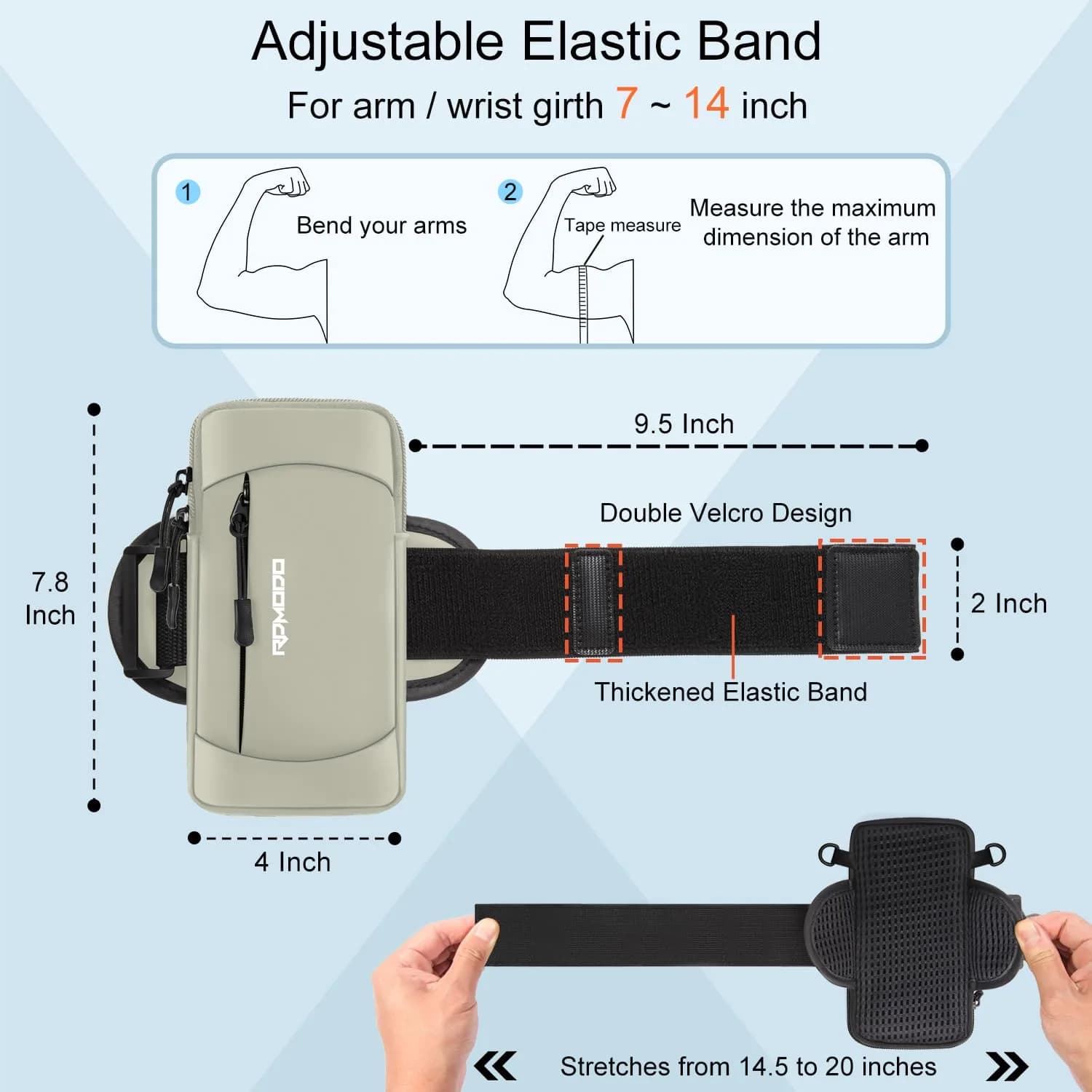 RDMODO Universal Phone Armband & Crossbody Bag 7.5 inch (19cm) Khaki | Water Resistant & Lightweight for Running - view 5