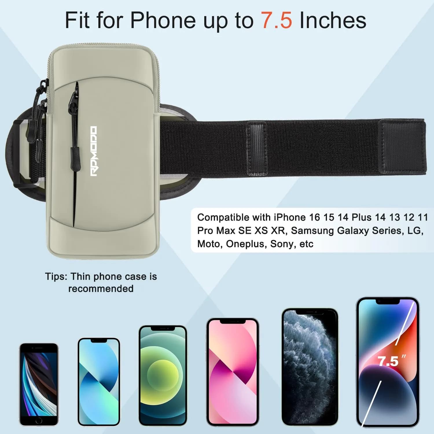 RDMODO Universal Phone Armband & Crossbody Bag 7.5 inch (19cm) Khaki | Water Resistant & Lightweight for Running - view 3