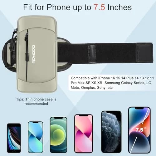 RDMODO Universal Phone Armband & Crossbody Bag 7.5 inch (19cm) Khaki | Water Resistant & Lightweight for Running thumbnail 3