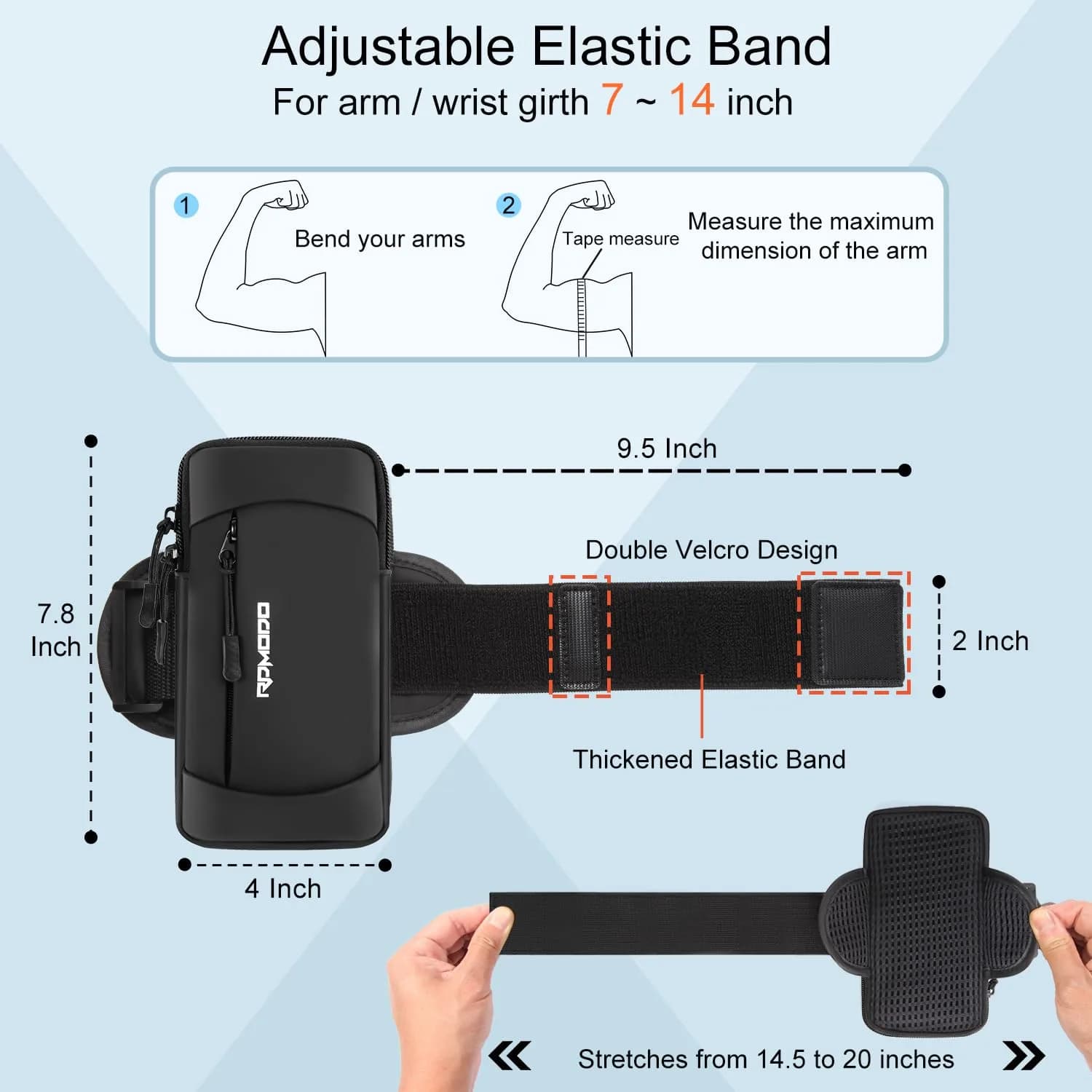 RDMODO Universal Cell Phone Armband for Running, Fits Phones Up to 7.5" (Black) | Large Capacity Water Resistant Pouch - view 5