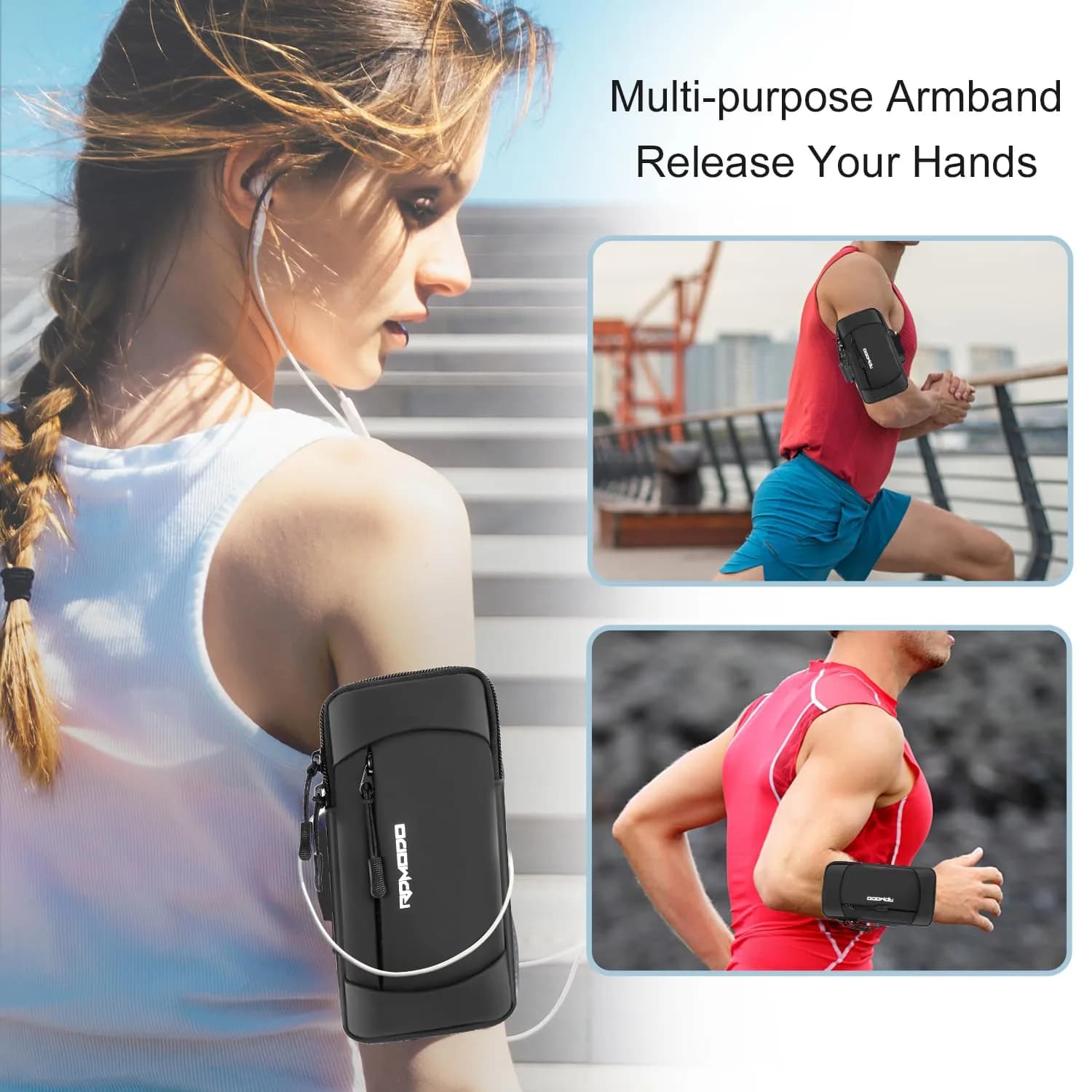 RDMODO Universal Cell Phone Armband for Running, Fits Phones Up to 7.5" (Black) | Large Capacity Water Resistant Pouch - view 6
