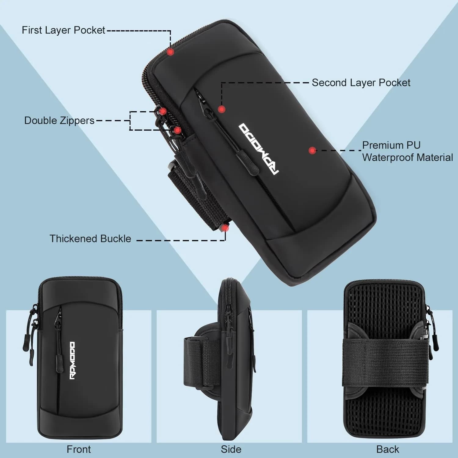 RDMODO Universal Cell Phone Armband for Running, Fits Phones Up to 7.5" (Black) | Large Capacity Water Resistant Pouch - view 2