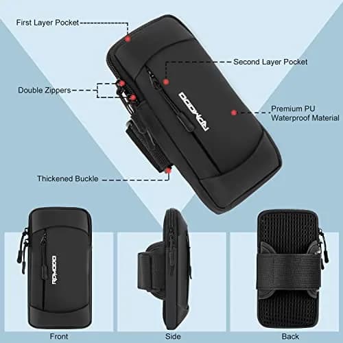 RDMODO Universal Cell Phone Armband for Running, Fits Phones Up to 7.5" (Black) | Large Capacity Water Resistant Pouch thumbnail 2