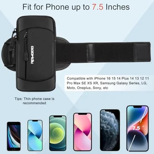 RDMODO Universal Cell Phone Armband for Running, Fits Phones Up to 7.5" (Black) | Large Capacity Water Resistant Pouch thumbnail 3