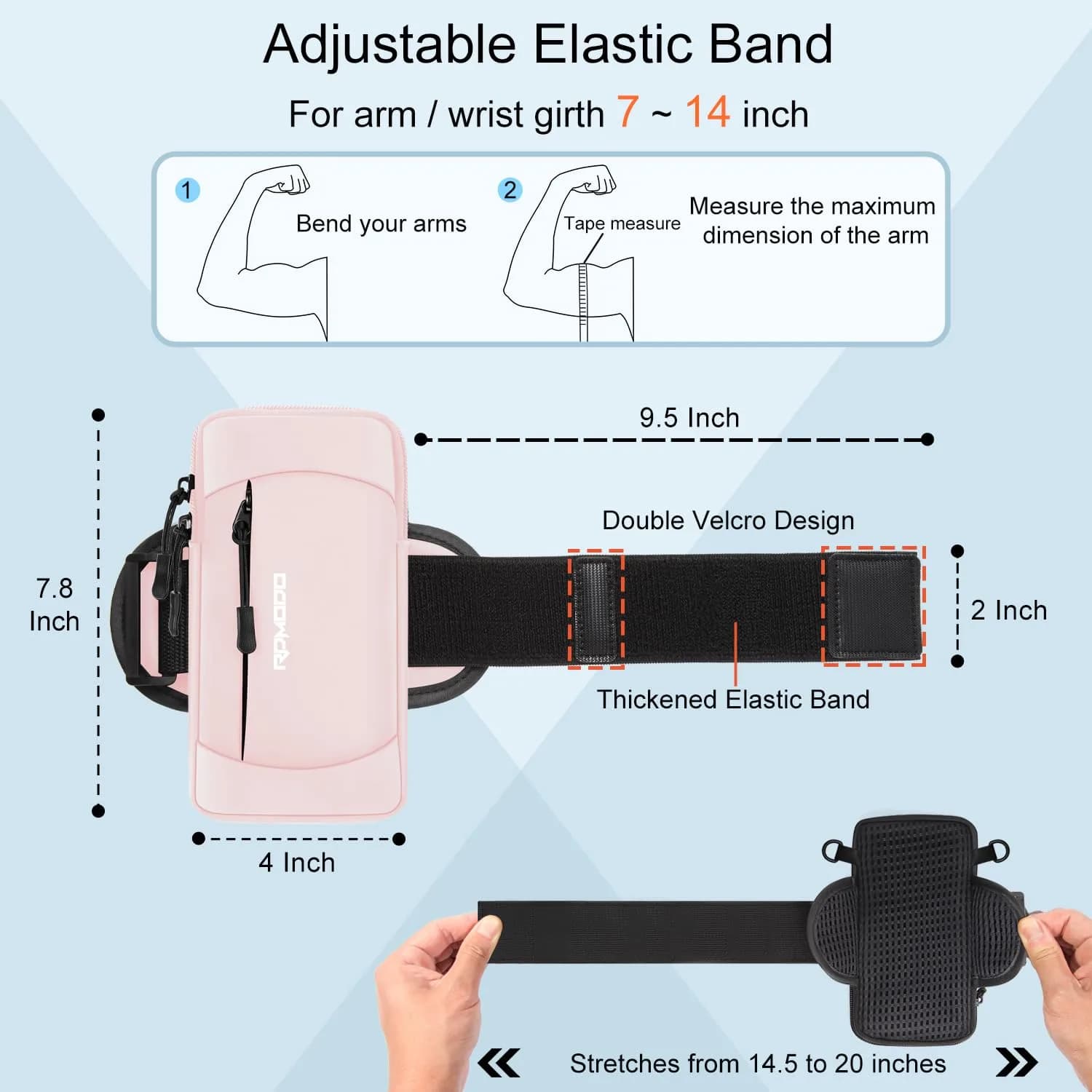 RDMODO Arm Phone Holder & Crossbody Bag 2-in-1 Pink 19cm (7.5 Inch) | Universal Running Pouch for Phones up to 7.5 Inches - view 5