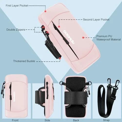 RDMODO Arm Phone Holder & Crossbody Bag 2-in-1 Pink 19cm (7.5 Inch) | Universal Running Pouch for Phones up to 7.5 Inches thumbnail 2