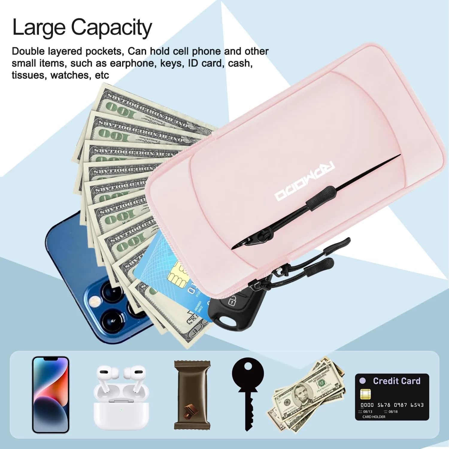 RDMODO Arm Phone Holder & Crossbody Bag 2-in-1 Pink 19cm (7.5 Inch) | Universal Running Pouch for Phones up to 7.5 Inches - view 4