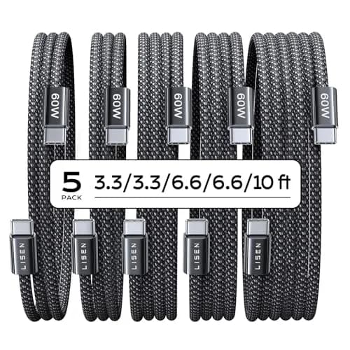 LISEN USB C to USB C Cable 60W 5-Pack | Fast Charging & Data Transfer (70-120 chars) thumbnail 1