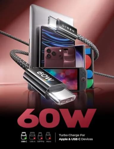 LISEN USB C to USB C Cable 60W 5-Pack | Fast Charging & Data Transfer (70-120 chars) thumbnail 3
