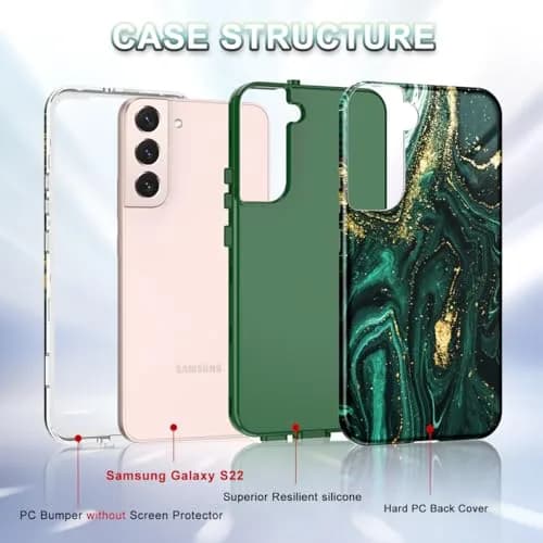Btscase Green Gold Marble Pattern Case for Samsung Galaxy S22 5G 6.1 Inch | Triple-Layer Protection thumbnail 2