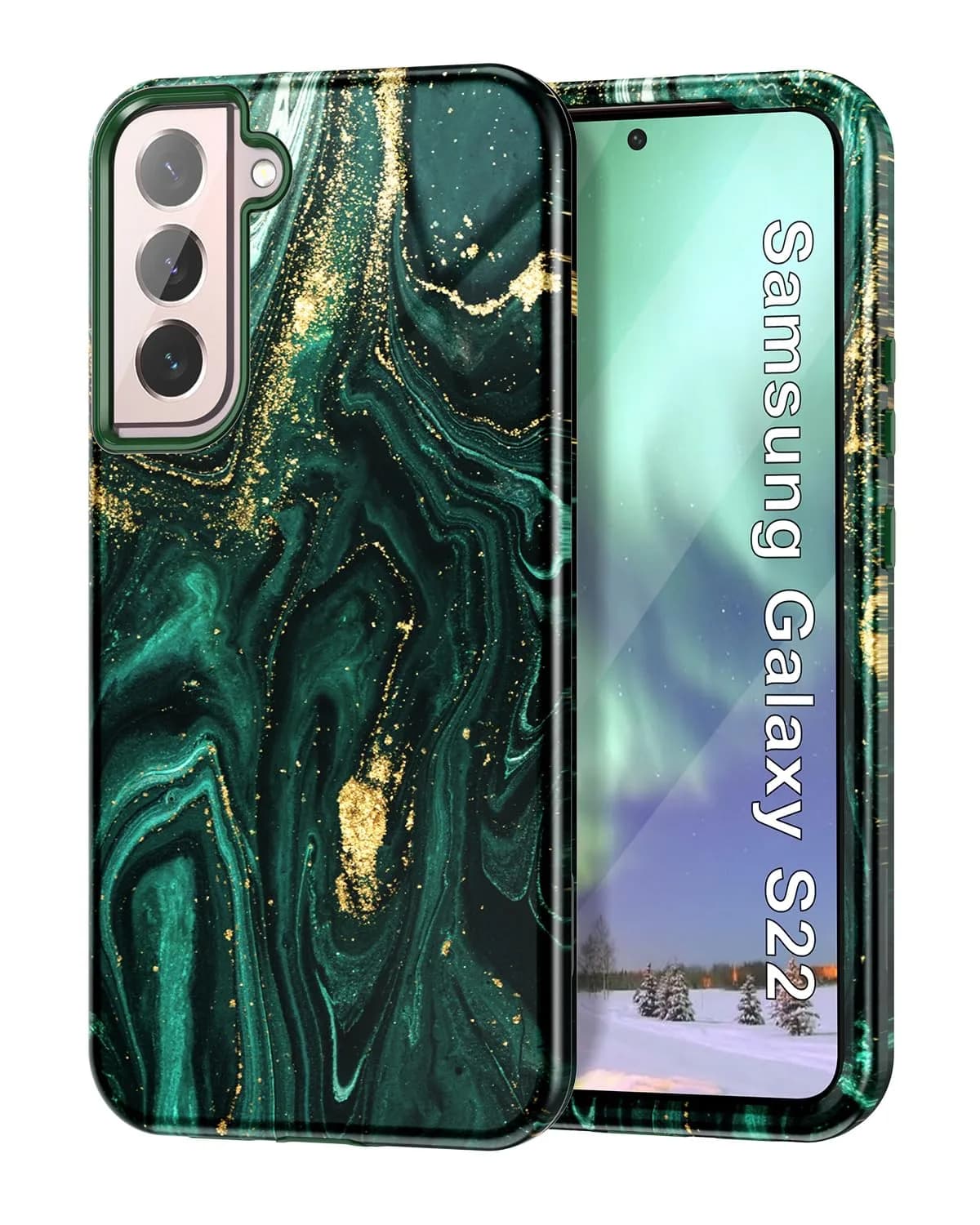 Btscase Green Gold Marble Pattern Case for Samsung Galaxy S22 5G 6.1 Inch | Triple-Layer Protection - main product image