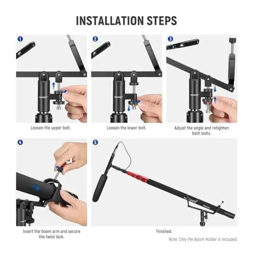 NEEWER Mic Boom Pole Support Holder with 5/8" Stud for Light Stand Boom Arm | Adjustable Aluminum Support thumbnail 6