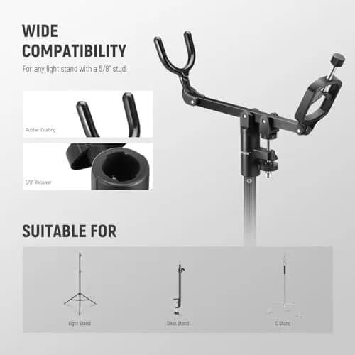 NEEWER Mic Boom Pole Support Holder with 5/8" Stud for Light Stand Boom Arm | Adjustable Aluminum Support thumbnail 3