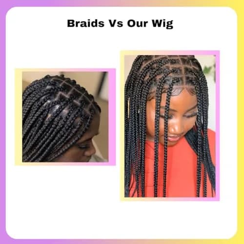 Wow Braids Box Braid Wig - Knotless Braided Wigs for Black women, with 360 glueless Full Swiss Lace Cap, & Human Baby Hair Frontal, Synthetic Long Neat African Handmade Braiding - 18 inch/Black | Realistic & Comfortable thumbnail 5