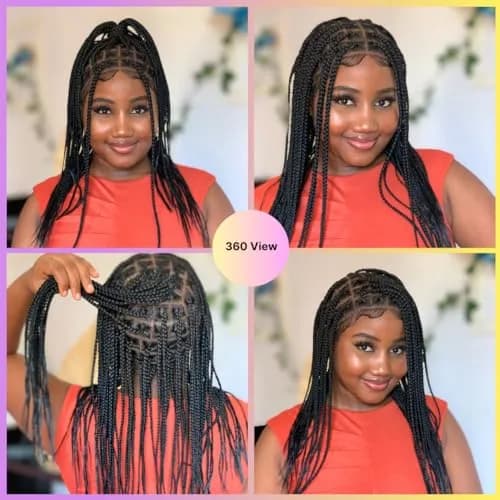 Wow Braids Box Braid Wig - Knotless Braided Wigs for Black women, with 360 glueless Full Swiss Lace Cap, & Human Baby Hair Frontal, Synthetic Long Neat African Handmade Braiding - 18 inch/Black | Realistic & Comfortable thumbnail 6