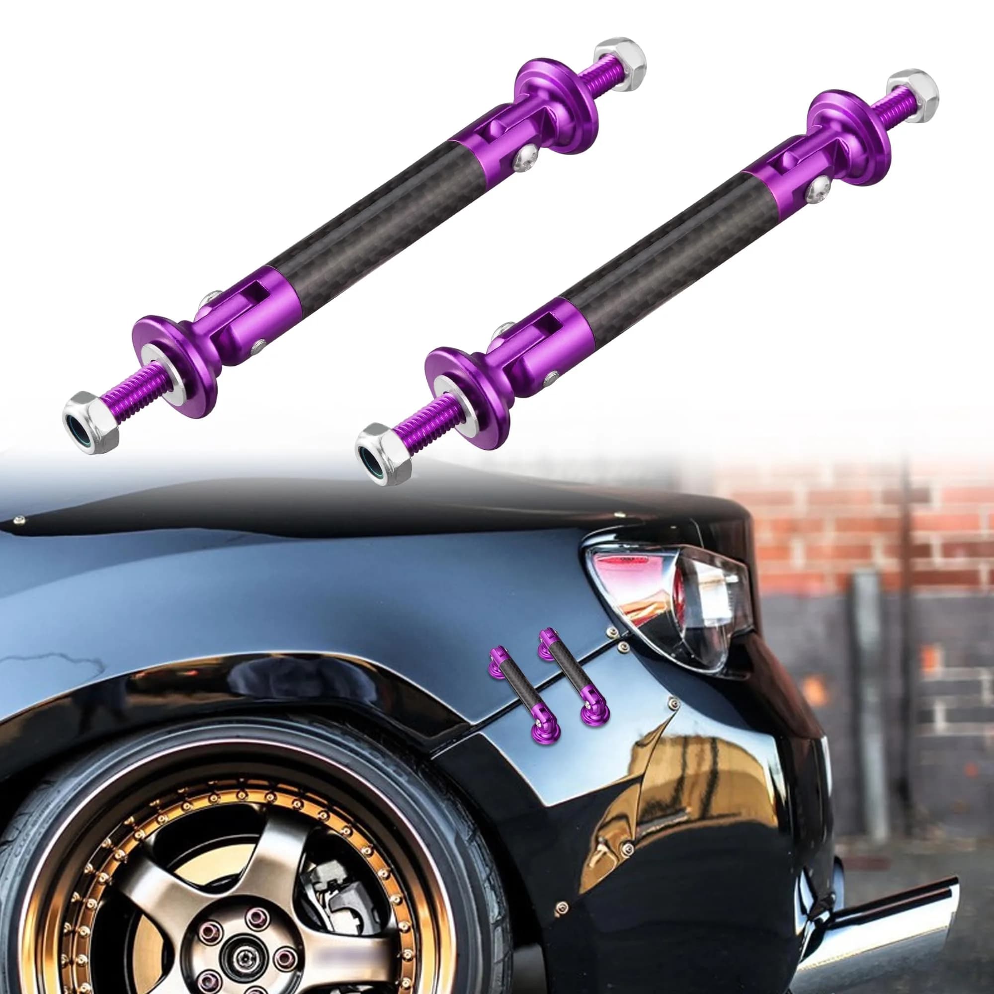 TOMALL Car Adjustable Bumper Support Strut Rod 45mm | Universal Aluminum Carbon Fiber Purple - main product image