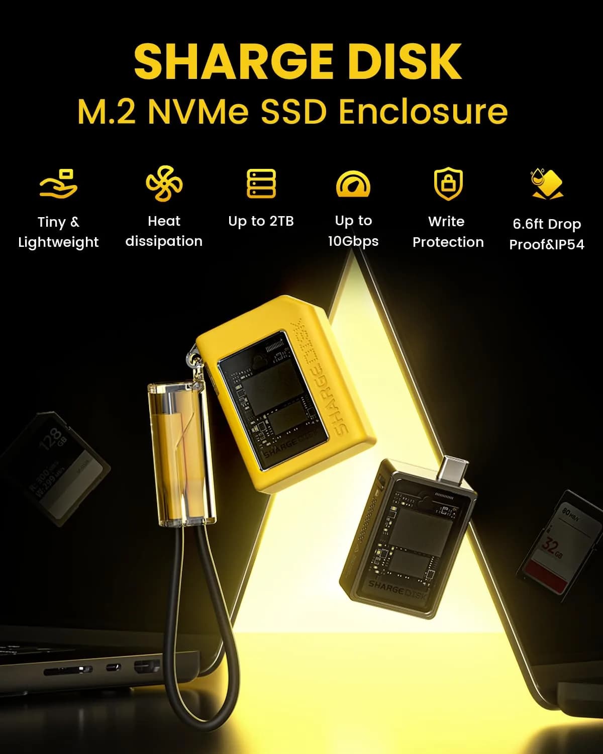 SHARGE Disk M.2 NVMe SSD Enclosure with Active Cooling System - Silicone Protective Case - view 2