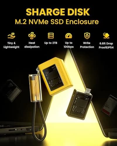 SHARGE Disk M.2 NVMe SSD Enclosure with Active Cooling System, 22.3mm (2230) | 10Gbps USB-C 3.2 Gen2 thumbnail 2