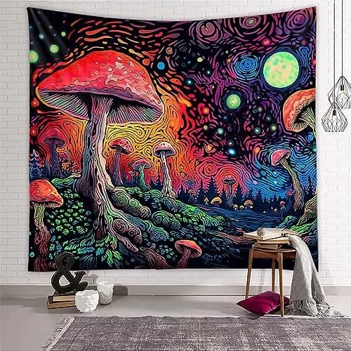 Tapzen Moon Stars Colorful Plant Tapestry 40" x 30" | Boho Wall Hanging for Bedroom thumbnail 1