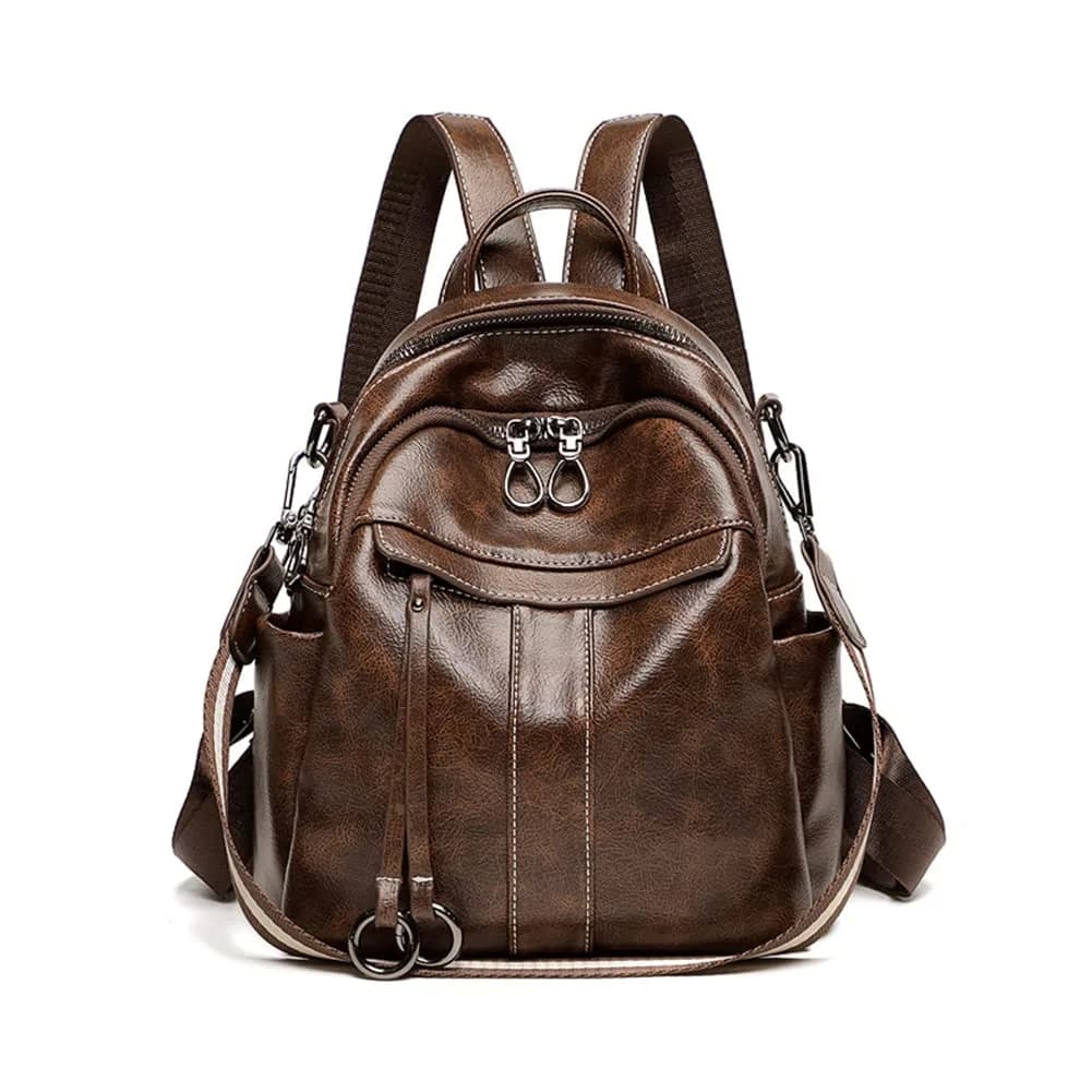 Mn&Sue Women's Leather Backpack Purse Medium Size Fashion Shoulder Bag Rucksack - Coffee, 25.7cm (10.1" W) — Coffee