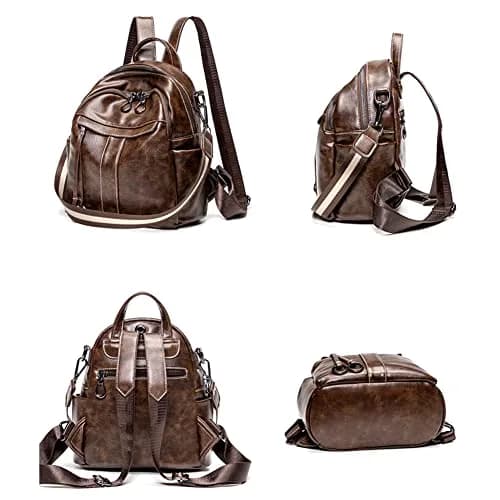 Mn&Sue Women's Leather Backpack Purse Medium Size Fashion Shoulder Bag Rucksack - Coffee, 25.7cm (10.1" W) thumbnail 3