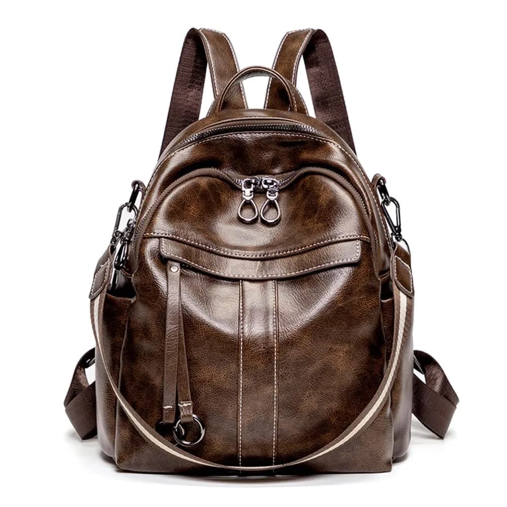 Mn&Sue Medium Leather Backpack Purse Coffee | 11" x 5.5" x 11.8" (28cm x 14cm x 30cm) — Coffee
