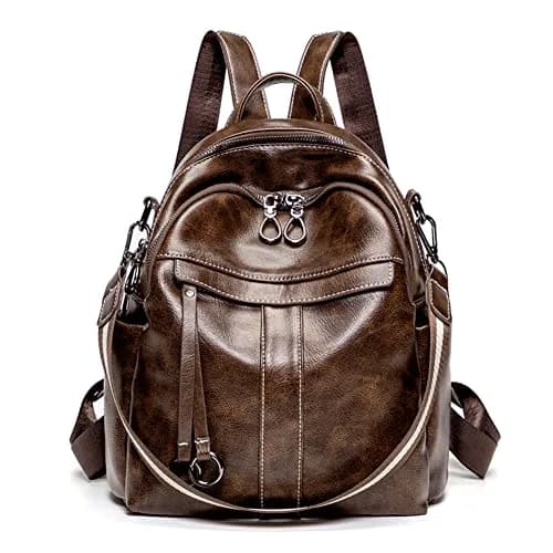 Mn&Sue Medium Leather Backpack Purse Coffee | 11" x 5.5" x 11.8" (28cm x 14cm x 30cm) thumbnail 1