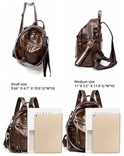 Mn&Sue Medium Leather Backpack Purse Coffee | 11" x 5.5" x 11.8" (28cm x 14cm x 30cm) thumbnail 4