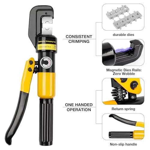 YUZES Hydraulic Crimping Tool 12 to 2/0 AWG | Heavy-Duty Battery Cable Crimper for Automotive & Industrial Use thumbnail 5