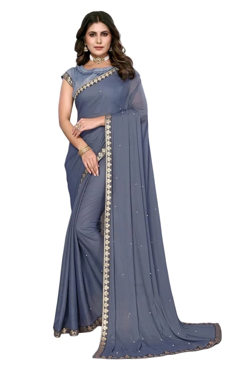 Yashika Lycra Blend Saree with Blouse Grey One Size | Floral Woven Fabric