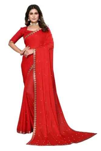 Yashika Womens Lycra Blend Saree Red 5.25m (5.75yd) | Floral Pattern Party Wear thumbnail 1