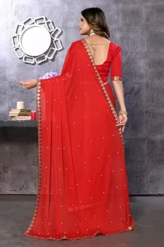 Yashika Womens Lycra Blend Saree Red 5.25m (5.75yd) | Floral Pattern Party Wear thumbnail 4