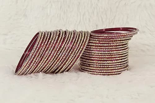 NMII Glass Polka Dots & Glitter Bangle Set 2.6 Inches (6.6 cm) | 36-Piece Traditional Maroon Set for Women & Girls thumbnail 4