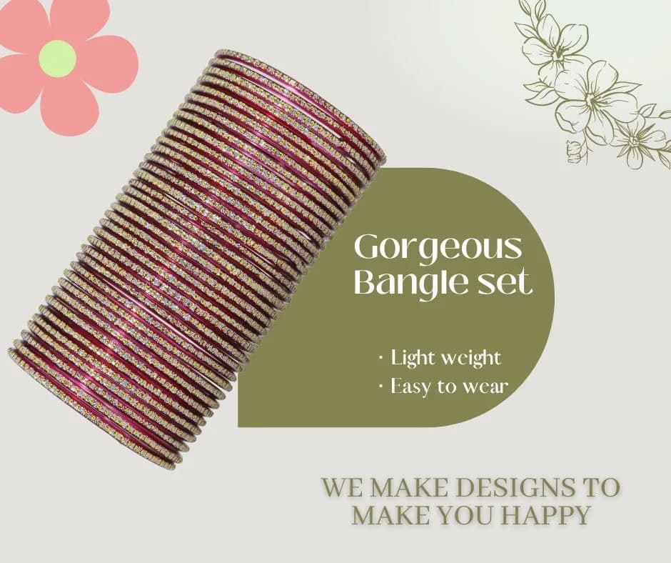 NMII Glass Polka Dots & Glitter Bangle Set 2.6 Inches (6.6 cm) | 36-Piece Traditional Maroon Set for Women & Girls thumbnail 5