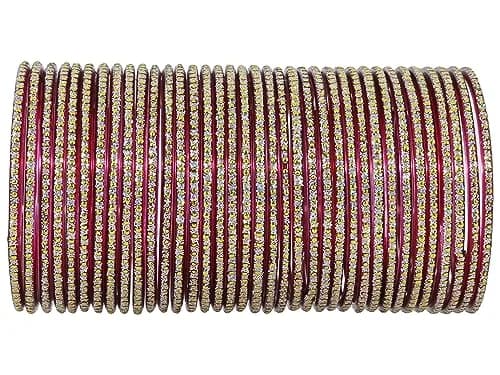 NMII Glass Polka Dots & Glitter Bangle Set 2.6 Inches (6.6 cm) | 36-Piece Traditional Maroon Set for Women & Girls thumbnail 1