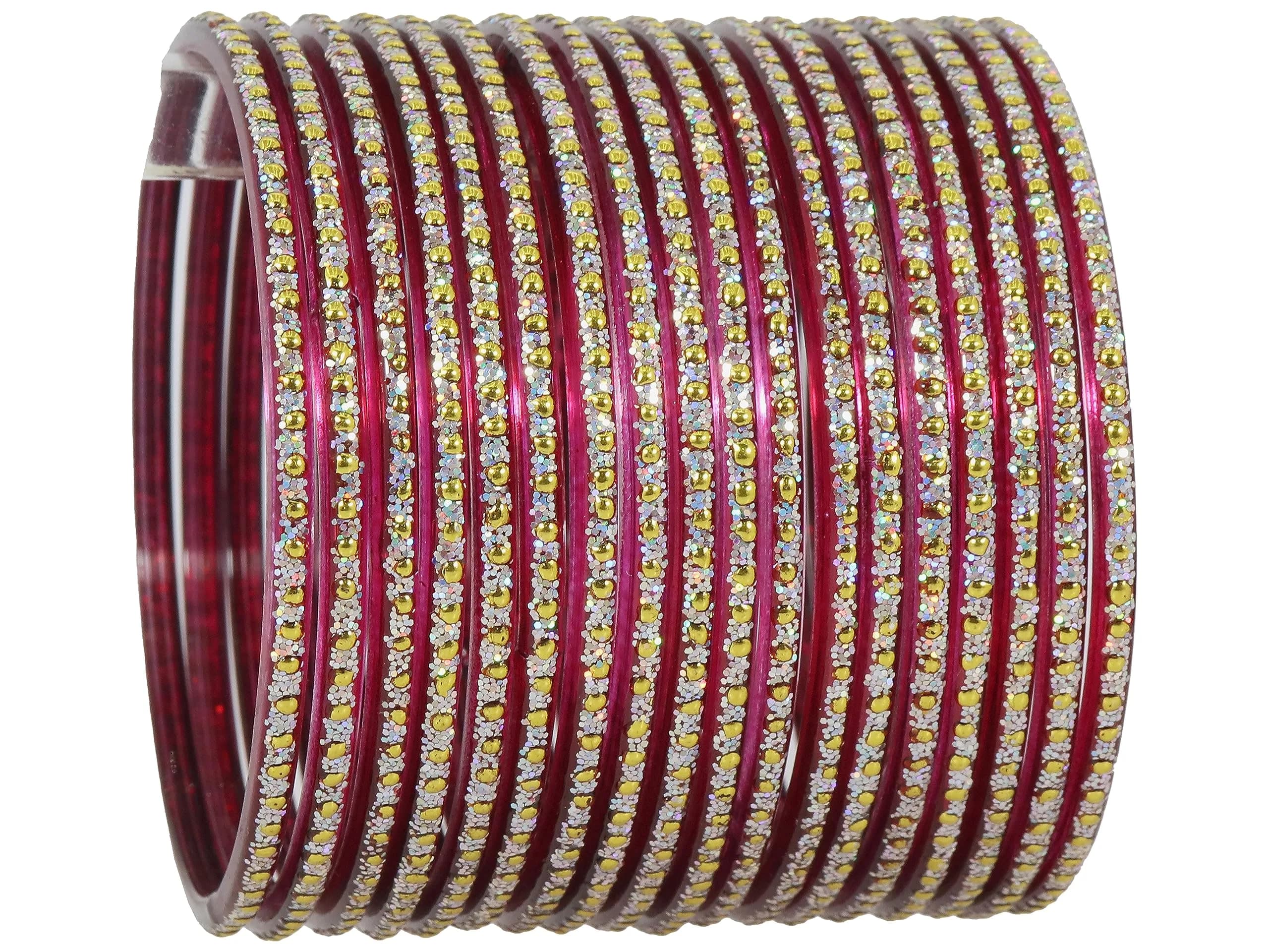 NMII Glass Polka Dots & Glitter Bangle Set 2.6 Inches (6.6 cm) | 36-Piece Traditional Maroon Set for Women & Girls - view 2