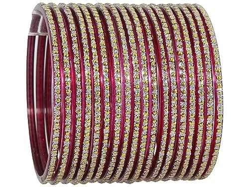 NMII Glass Polka Dots & Glitter Bangle Set 2.6 Inches (6.6 cm) | 36-Piece Traditional Maroon Set for Women & Girls thumbnail 2