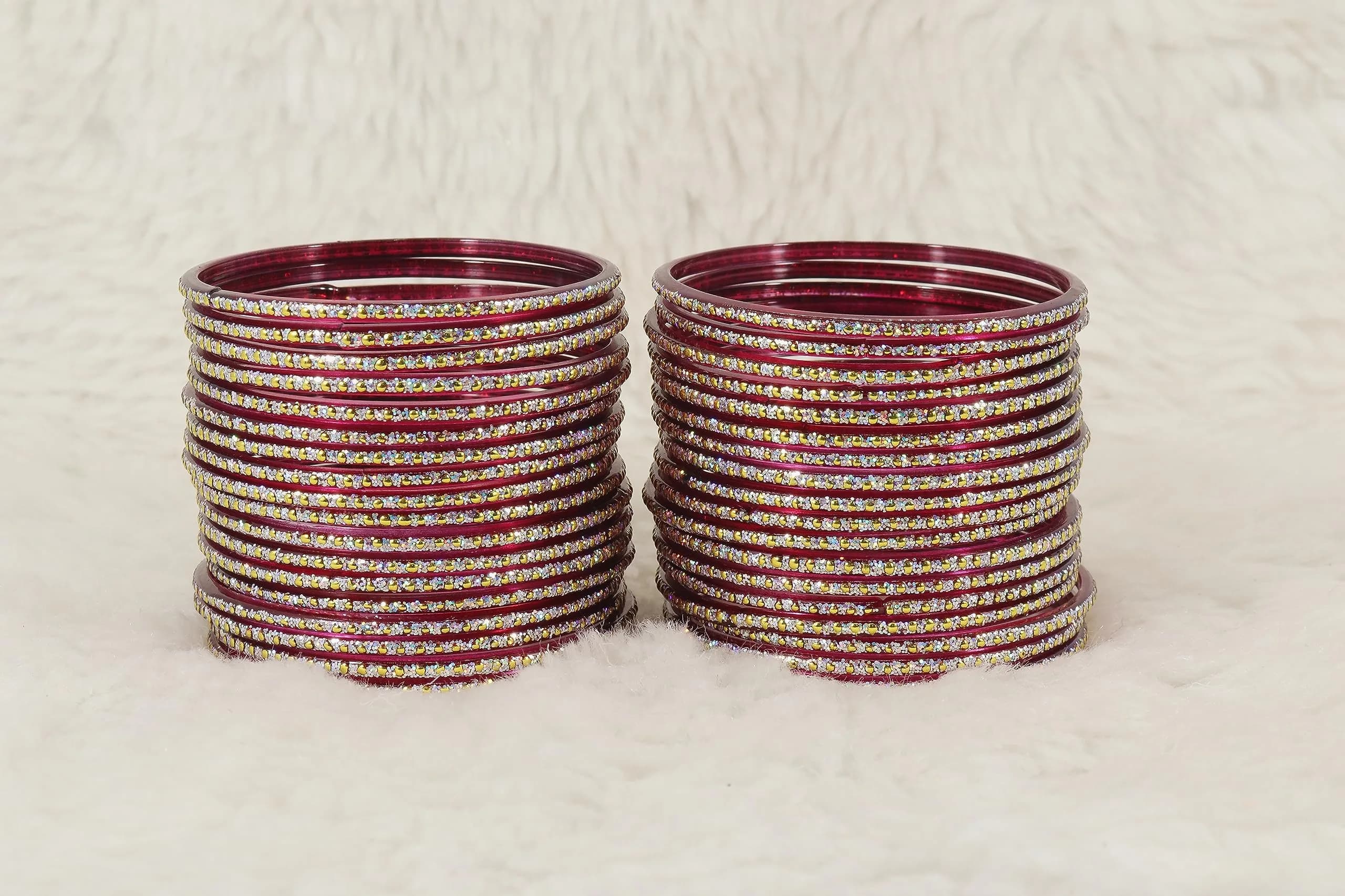 NMII Glass Polka Dots & Glitter Bangle Set 2.6 Inches (6.6 cm) | 36-Piece Traditional Maroon Set for Women & Girls - view 3