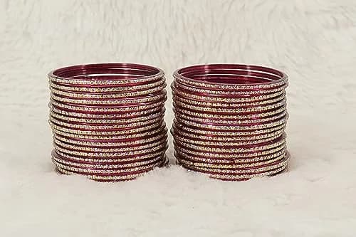 NMII Glass Polka Dots & Glitter Bangle Set 2.6 Inches (6.6 cm) | 36-Piece Traditional Maroon Set for Women & Girls thumbnail 3