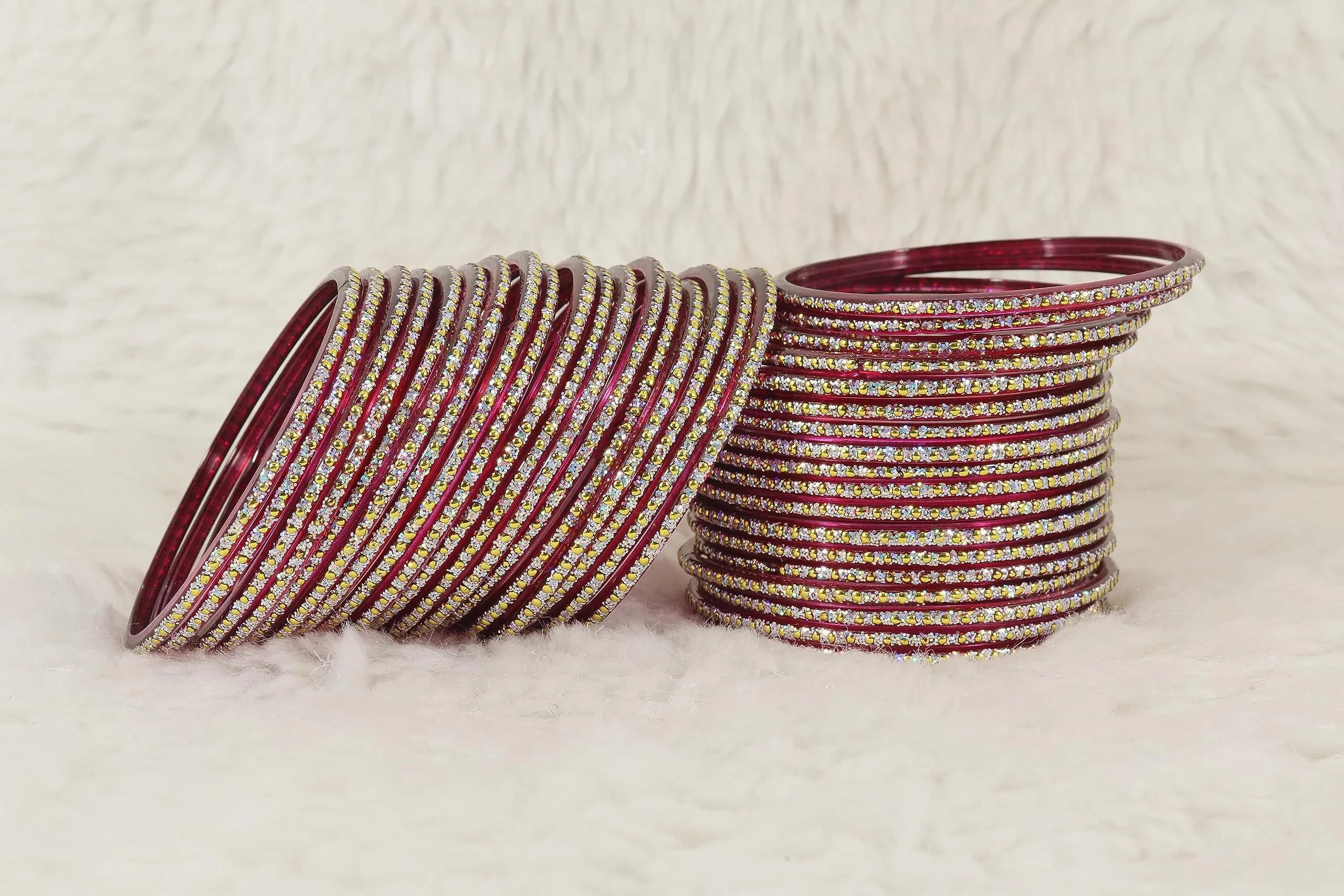 NMII Glass Polka Dots & Glitter Bangle Set 2.6 Inches (6.6 cm) | 36-Piece Traditional Maroon Set for Women & Girls - view 4